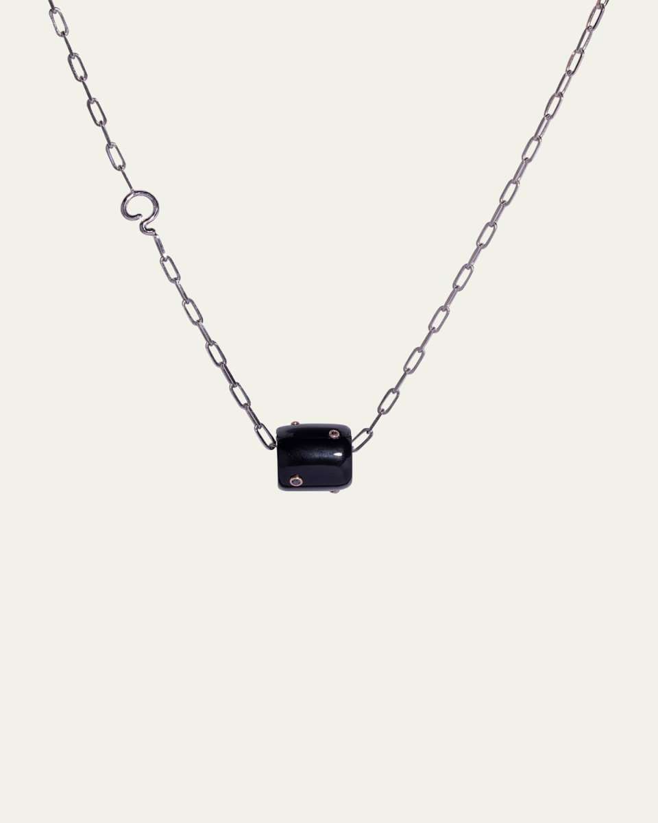 14K Rose Gold Black Diamond & Onyx Snow Globe Necklace